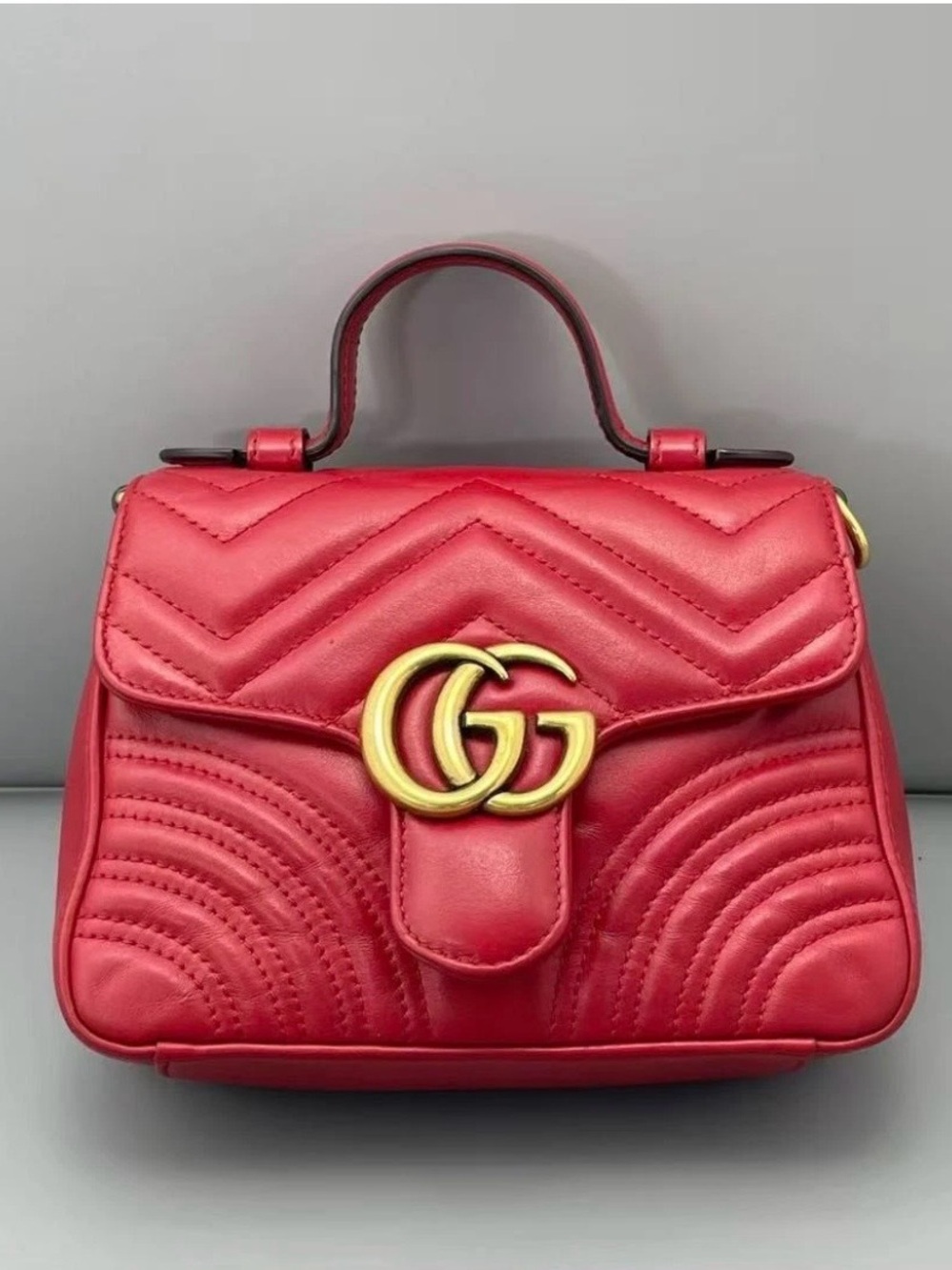 Gucci Small Top Handle Satchel in Vibrant Red with Gold GG Hardware